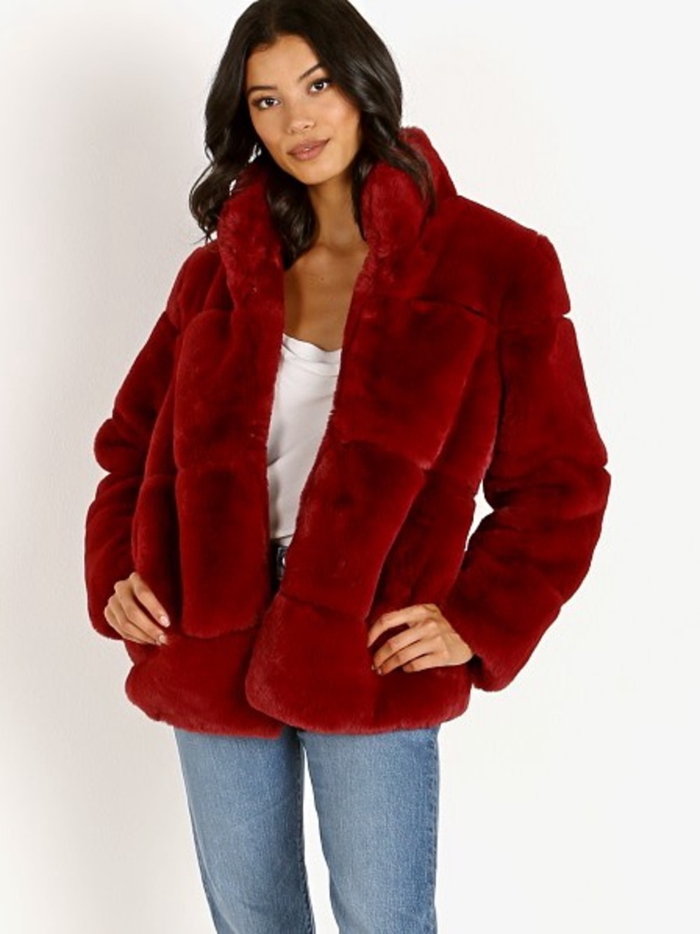 Love Token Plush Red Faux Fur Teddy Coat